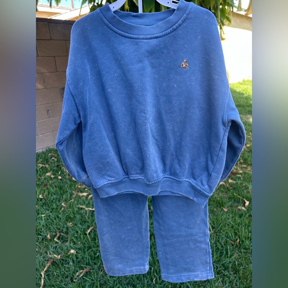GAP Baby Blue Crewneck Sweatshirt with Tiny Embroidered bear and pants